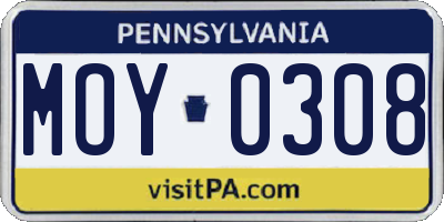 PA license plate MOY0308