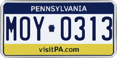 PA license plate MOY0313