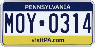 PA license plate MOY0314