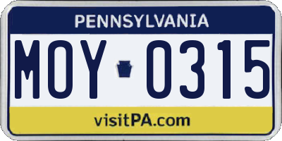PA license plate MOY0315