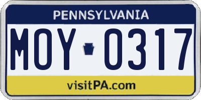 PA license plate MOY0317