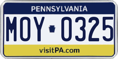 PA license plate MOY0325