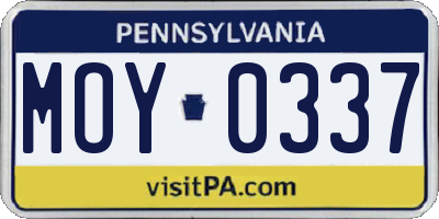 PA license plate MOY0337