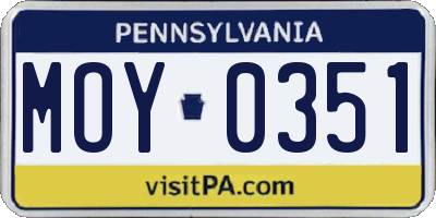 PA license plate MOY0351