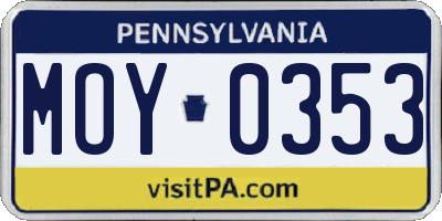 PA license plate MOY0353