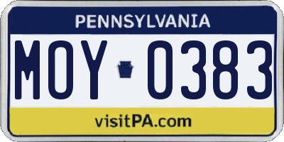 PA license plate MOY0383