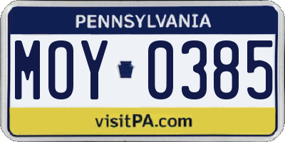 PA license plate MOY0385