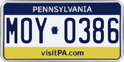 PA license plate MOY0386