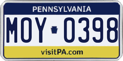 PA license plate MOY0398