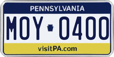 PA license plate MOY0400