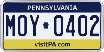 PA license plate MOY0402