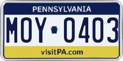 PA license plate MOY0403