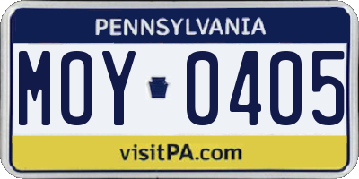 PA license plate MOY0405