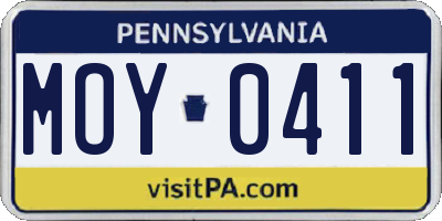 PA license plate MOY0411