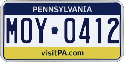 PA license plate MOY0412