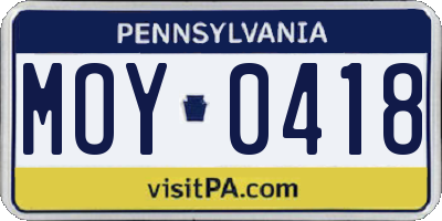 PA license plate MOY0418