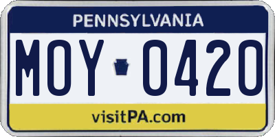PA license plate MOY0420