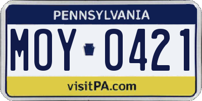 PA license plate MOY0421