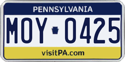 PA license plate MOY0425