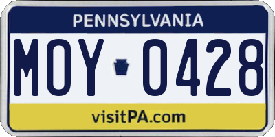 PA license plate MOY0428