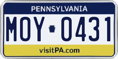 PA license plate MOY0431
