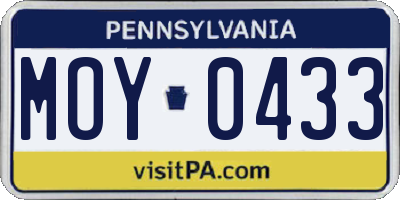 PA license plate MOY0433
