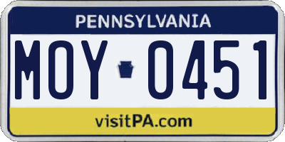 PA license plate MOY0451