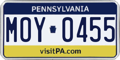 PA license plate MOY0455