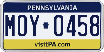 PA license plate MOY0458