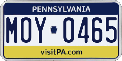PA license plate MOY0465