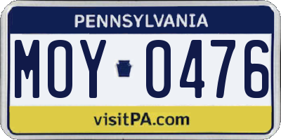 PA license plate MOY0476