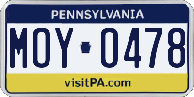PA license plate MOY0478