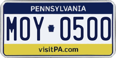 PA license plate MOY0500
