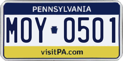 PA license plate MOY0501