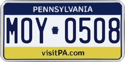 PA license plate MOY0508
