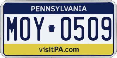 PA license plate MOY0509
