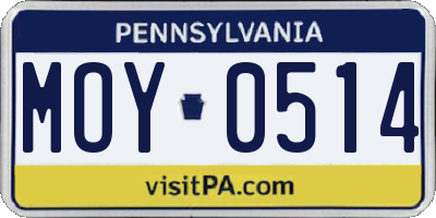 PA license plate MOY0514