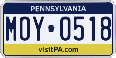 PA license plate MOY0518