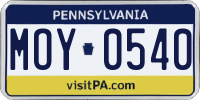 PA license plate MOY0540