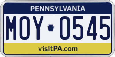 PA license plate MOY0545