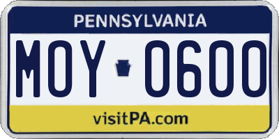 PA license plate MOY0600