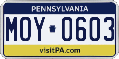 PA license plate MOY0603