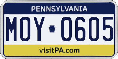 PA license plate MOY0605