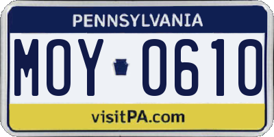 PA license plate MOY0610