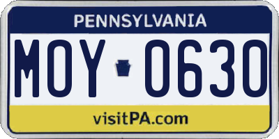 PA license plate MOY0630