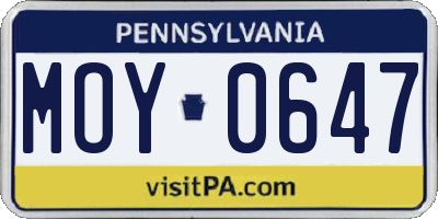 PA license plate MOY0647