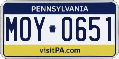 PA license plate MOY0651