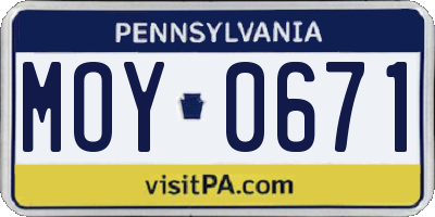PA license plate MOY0671