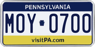 PA license plate MOY0700