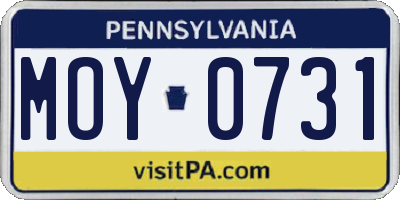 PA license plate MOY0731